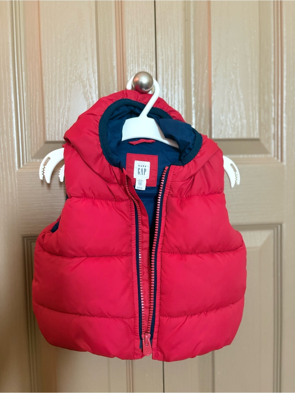 GAP Red Puffer Vest with Navy Trim